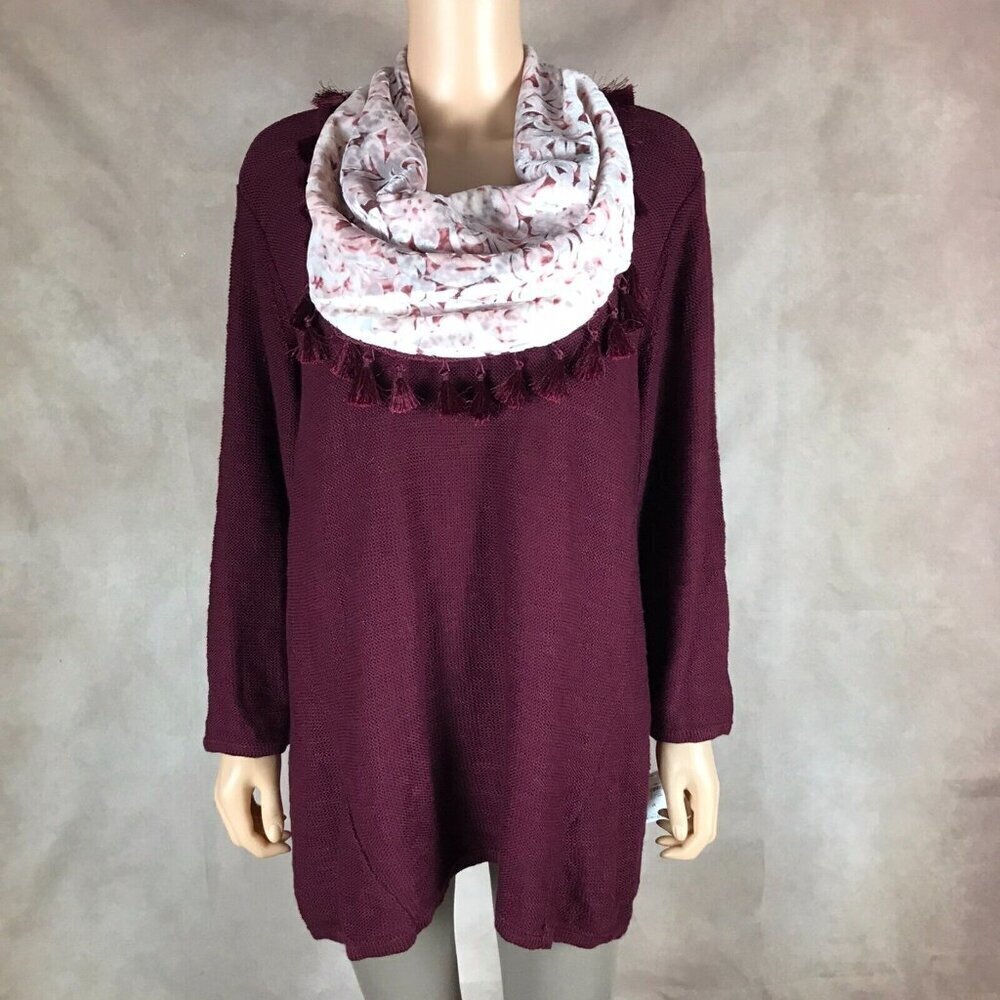 STYLE & CO. Burgundy Sweater with Detachable Scarf NWT 1X